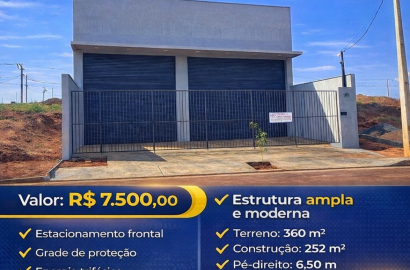 Galpão Comercial para Alugar no Bairro Santa Clara em Rio Verde GO 252m², Pé Direito 6,5m e Energia Trifásica